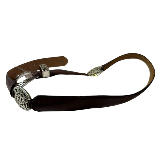 Genuine Vintage BRIGHTON Brown Leather With Etched Metal Concho Belt Size 32 main image 6